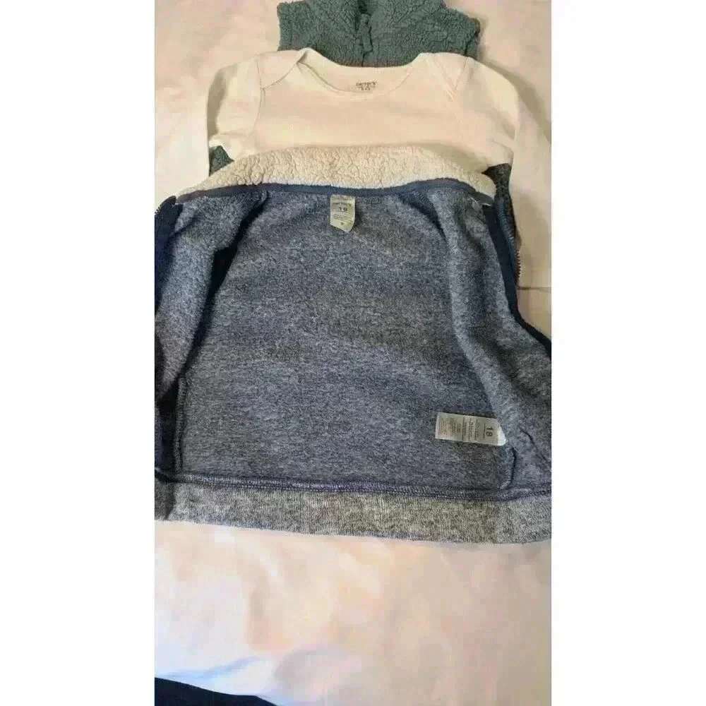Carter's Boys Size 18 Months 3 Piece Bundle (2) Cozy Vests and L/S Snapsuit